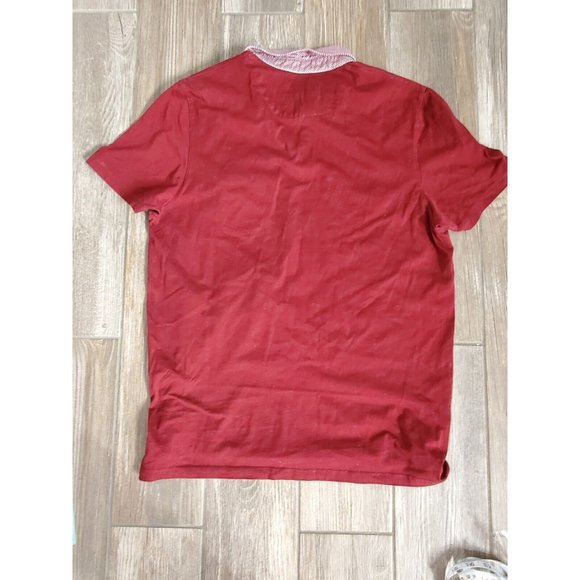 TED BAKER LONDON polo, burgundy with geo pattern collar and pocket accent, 5/XL - Picture 2 of 10